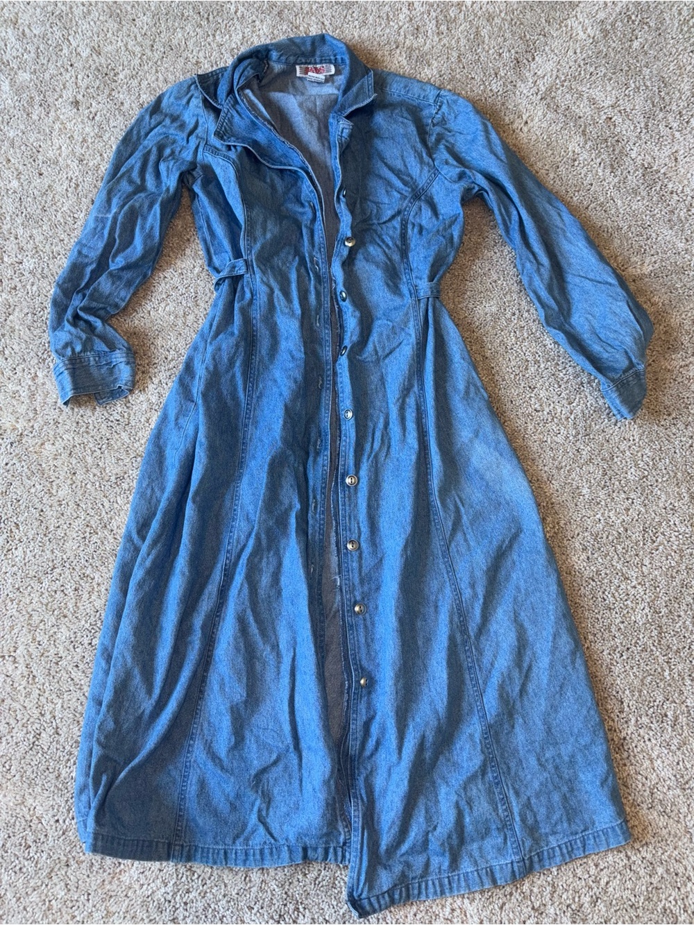 Vintage 90s FADS Blue Denim Button Front Midi Maxi Dress Duster Size 8P